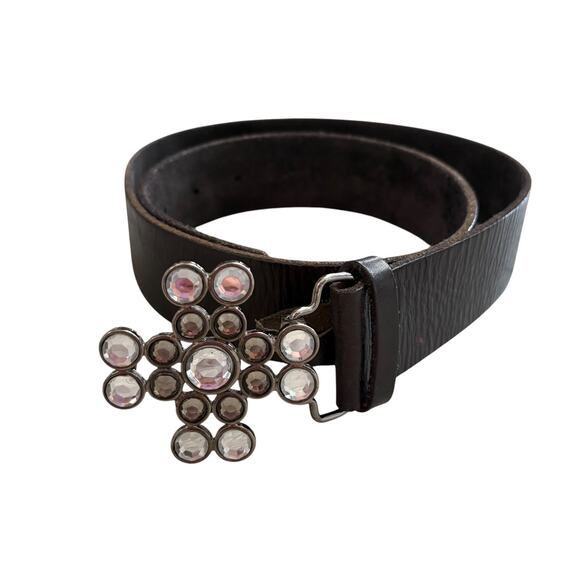 Guess Y2K Genuine Leather Rhinestone Cross Belt Size Large Goth Glam L main image 6